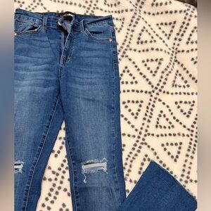 Fashion Nova Blue Distressed Bootcut Jeans